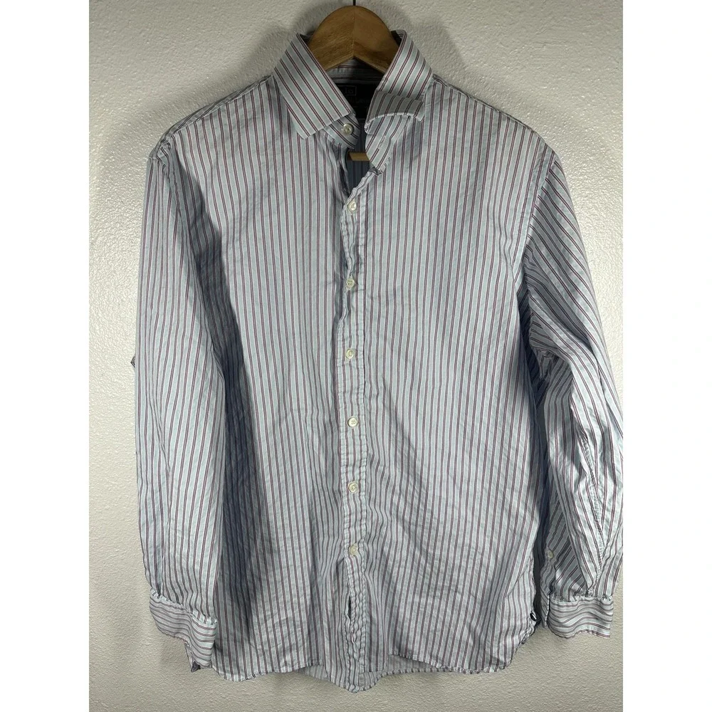 Polo Ralph Lauren Shirt Mens 16.5 Blue Stripe Regent Button Front‎ Long Sleeve